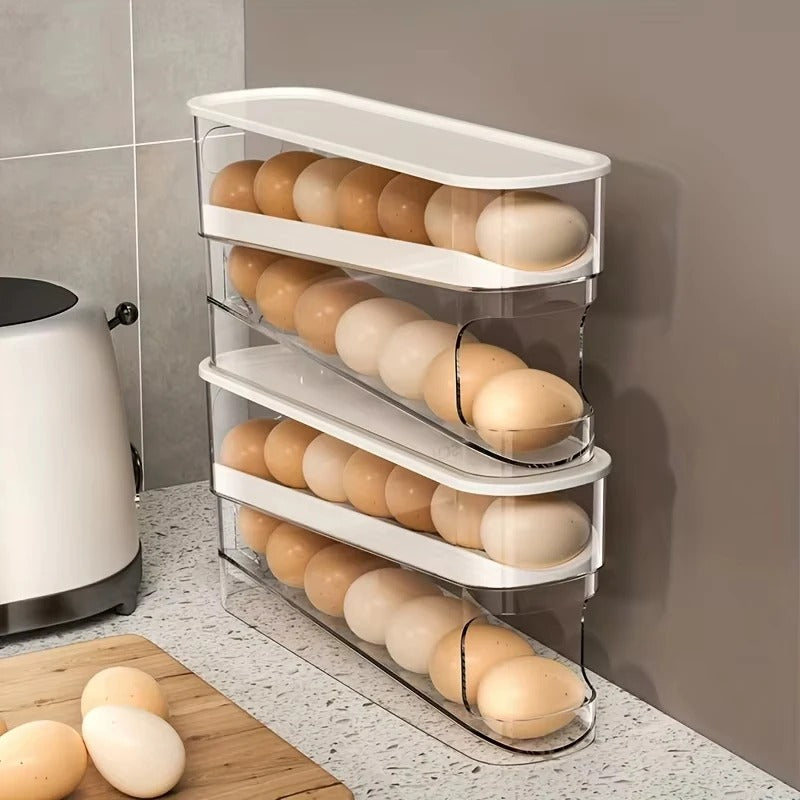 Bilayer Fridge Egg Storage Box Automatic Rolling Eggs Holder Rack Ladder Style Refrigerator Eggs Dispenser Egg Organizers Holder