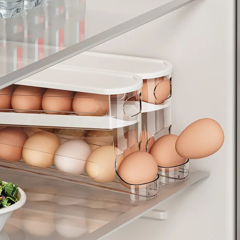 Bilayer Fridge Egg Storage Box Automatic Rolling Eggs Holder Rack Ladder Style Refrigerator Eggs Dispenser Egg Organizers Holder