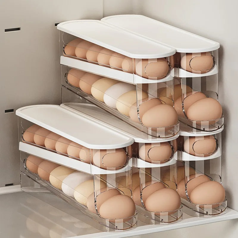 Bilayer Fridge Egg Storage Box Automatic Rolling Eggs Holder Rack Ladder Style Refrigerator Eggs Dispenser Egg Organizers Holder
