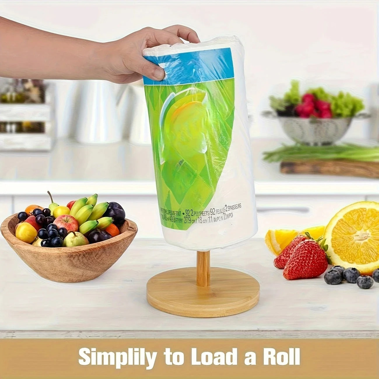 Bamboo Paper Towel Holder Wooden Dispenser Round Countertop Stand Kitchen Bathroom Organization Jewelry Accessories Storage Rack