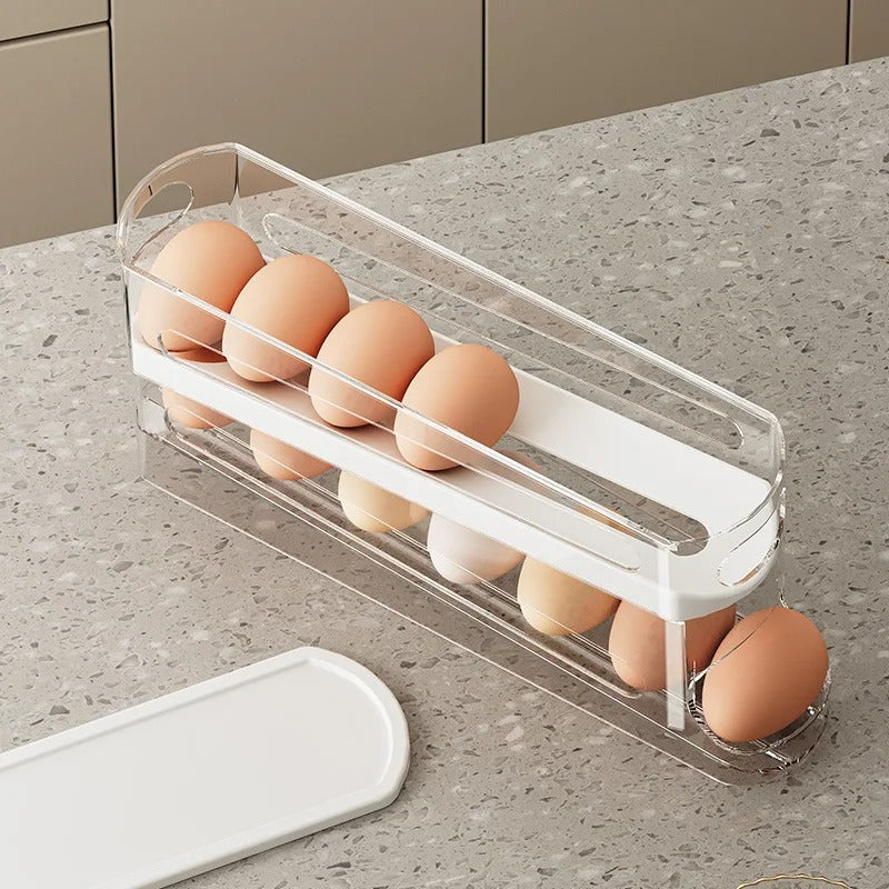 Bilayer Fridge Egg Storage Box Automatic Rolling Eggs Holder Rack Ladder Style Refrigerator Eggs Dispenser Egg Organizers Holder