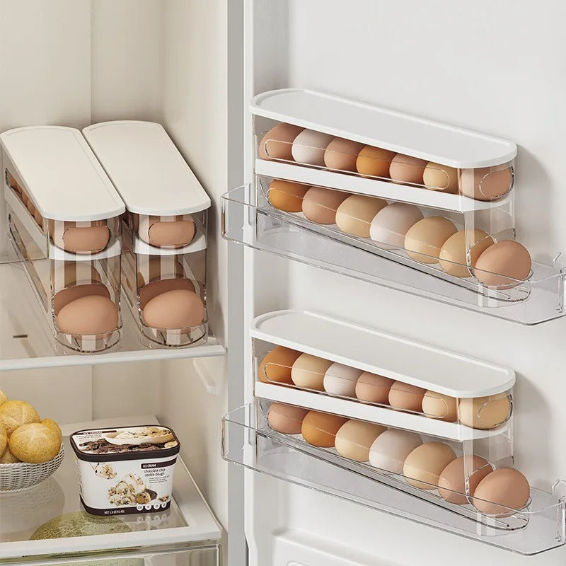Bilayer Fridge Egg Storage Box Automatic Rolling Eggs Holder Rack Ladder Style Refrigerator Eggs Dispenser Egg Organizers Holder