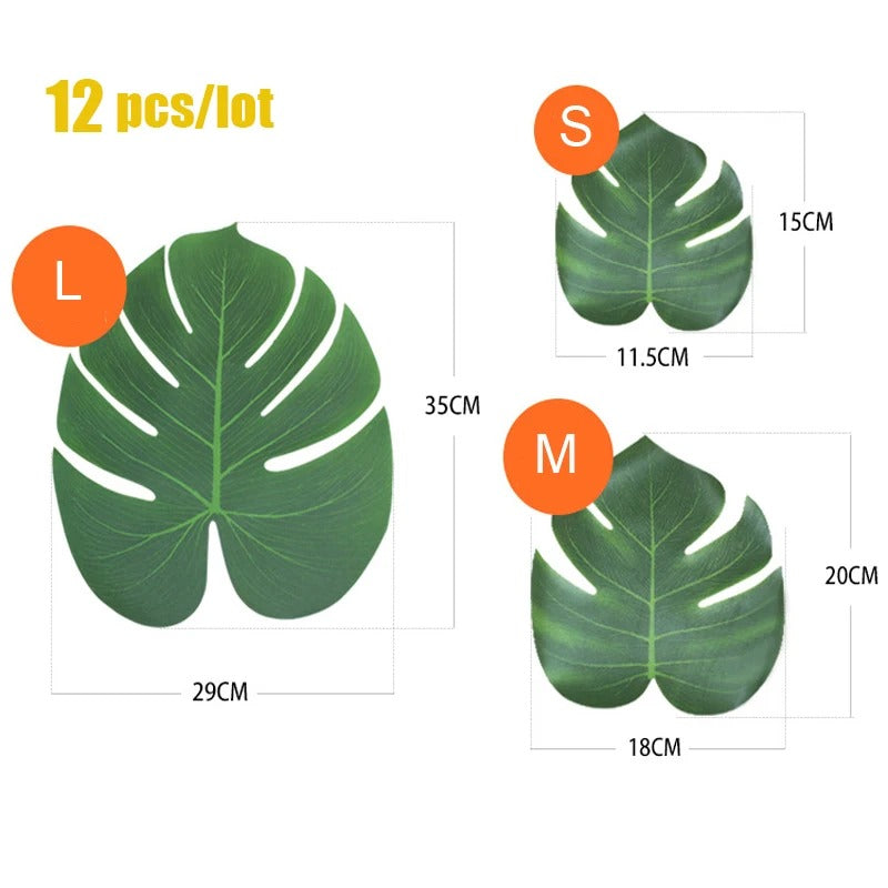 12pcs Tropical Palm Leaves Artifici Leaf Decor Wedding Decoration Green Jungle Plant Leaf Hawaiian Luau Home Party Decoration