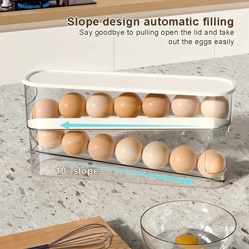 Bilayer Fridge Egg Storage Box Automatic Rolling Eggs Holder Rack Ladder Style Refrigerator Eggs Dispenser Egg Organizers Holder