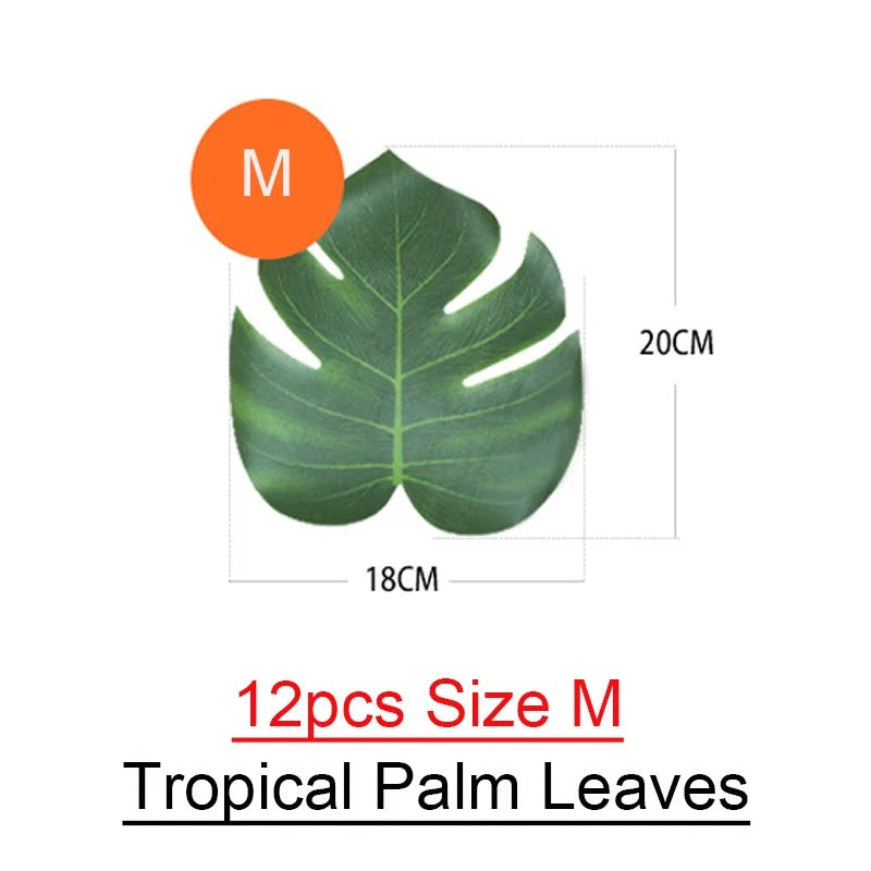12pcs Tropical Palm Leaves Artifici Leaf Decor Wedding Decoration Green Jungle Plant Leaf Hawaiian Luau Home Party Decoration