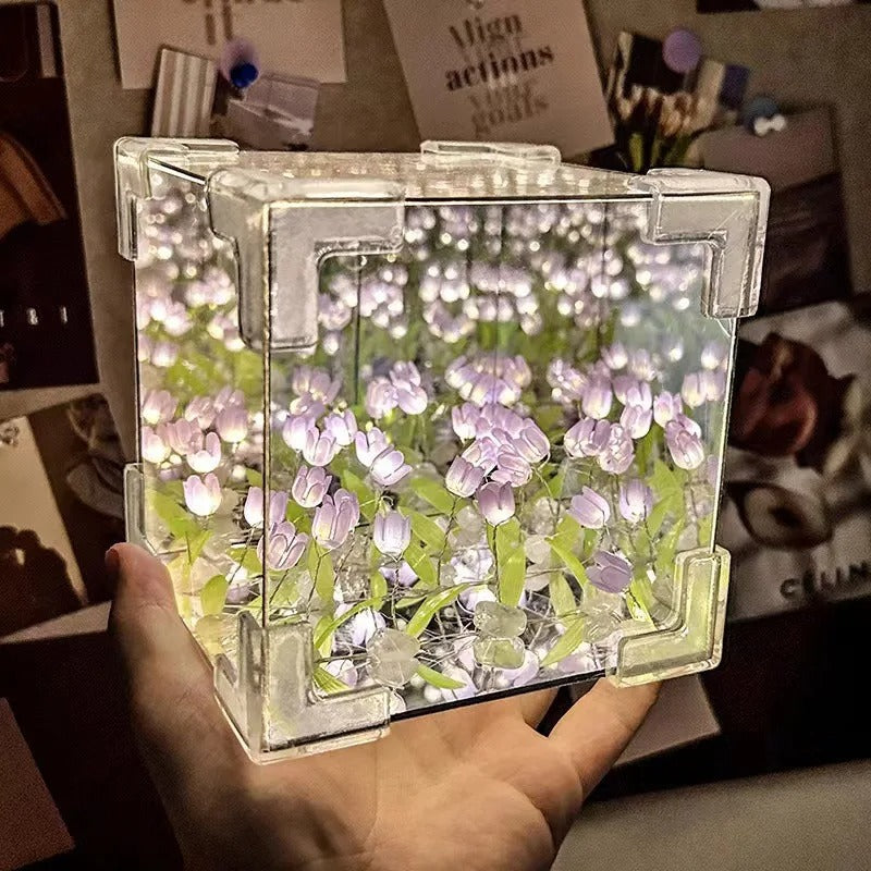 DIY Tulip Mirror Cube Lamp LED Night Light Mirror Table Lamps for Girlfriend Couple Girlfriends Table Lamps Bedroom Decoration