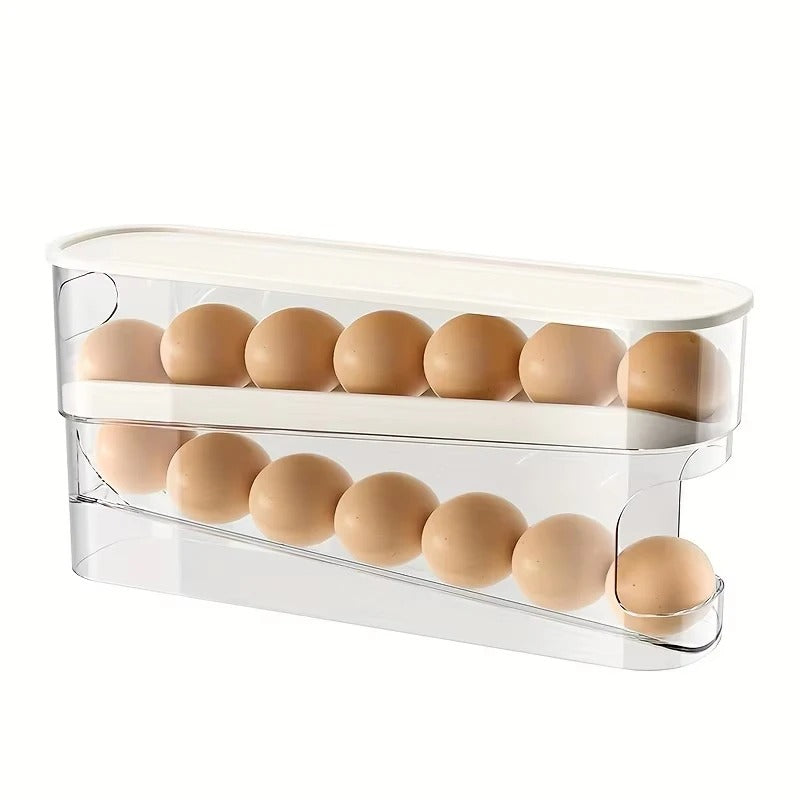 Bilayer Fridge Egg Storage Box Automatic Rolling Eggs Holder Rack Ladder Style Refrigerator Eggs Dispenser Egg Organizers Holder